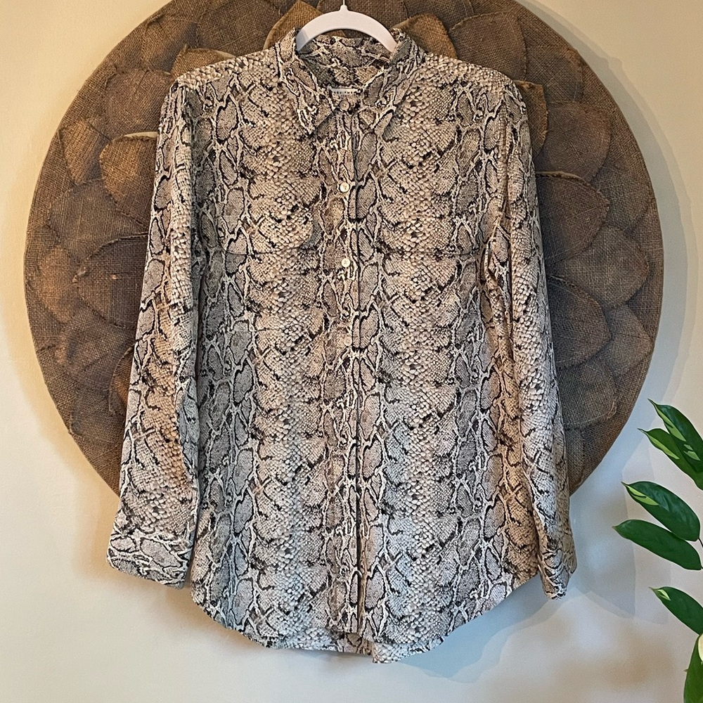 EQUIPMENT Slim Signature Python-Print Silk Button-Front Blouse